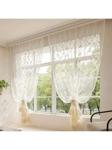 单片格子刺绣薄纱窗帘，顶部带挂钩的杆袋，3D 刺绣花卉图案，法式乡村浪漫白色窗帘，适用于客厅、卧室、隔断、秋季装饰、秋季装饰、房间装饰 - 白色 - 查看 11