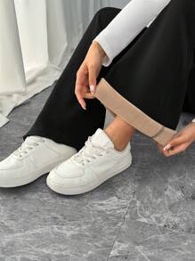 SHEIN PETITE 女式纯色高腰休闲保暖内衬喇叭裤 - 黑色 - 查看 6