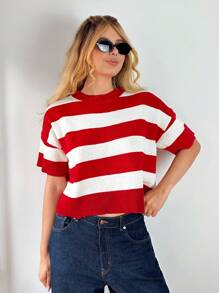 Forever 21 Dames ronde hals gestreepte korte mouw casual trui voor herfst/winter