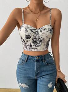 Chiquease Vintage potloodtekening bloemenprint strapless elastische bodycon imitatie visgraat vrouwen camisole tanktop