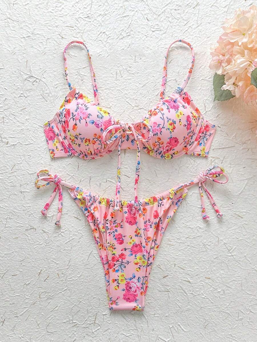 SHEIN Swim Printed Bikini Set, Non-Push Up, With Underwire Summer - Multicolor - View 1