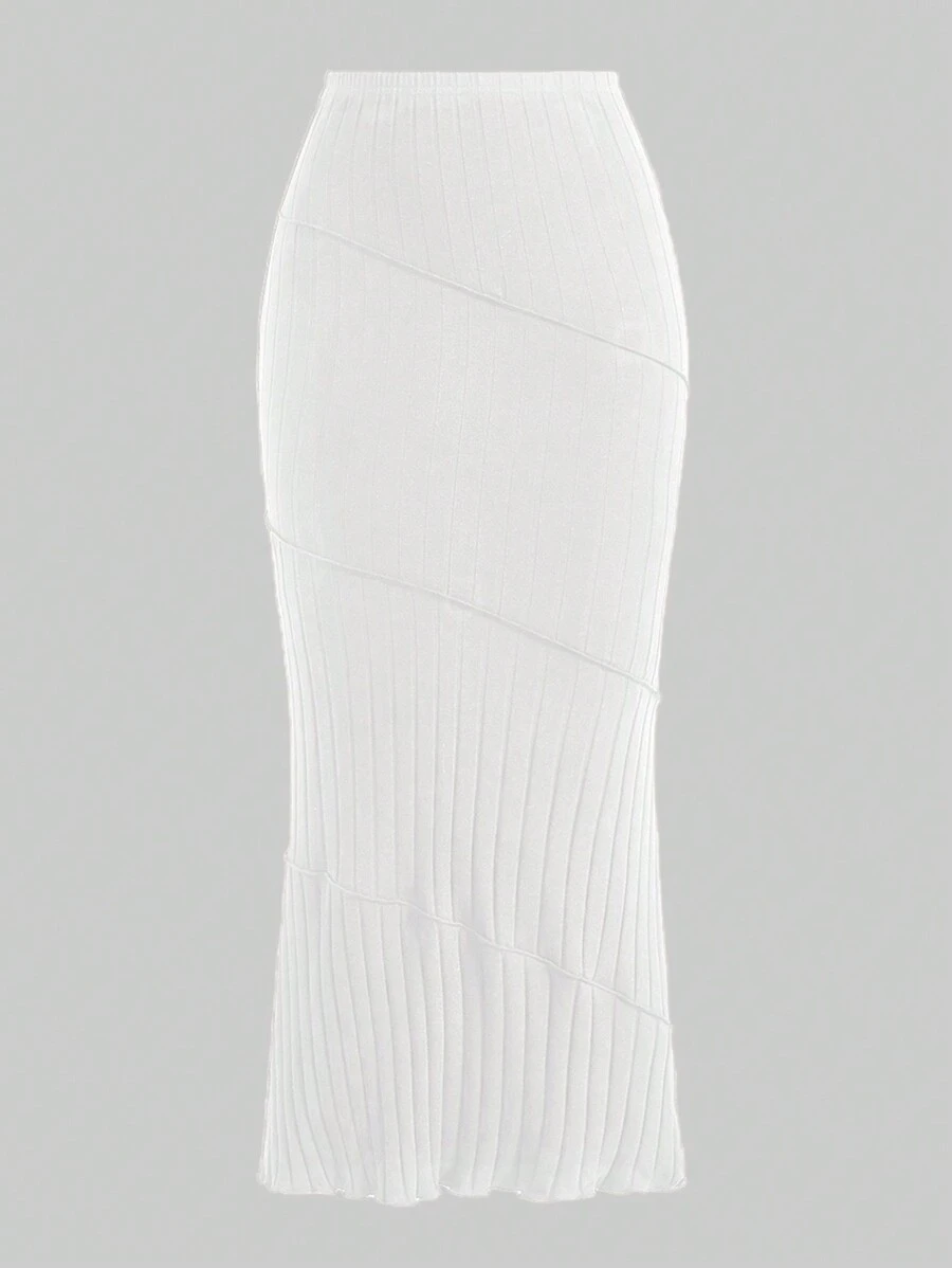 SHEIN EZwear 大码女式松紧腰鱼尾下摆优雅白色裙子