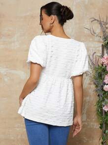 MaterniChic Valentine's Day Bow-Knot White Elegant Puff Sleeve Maternity Blouse - White - View 2