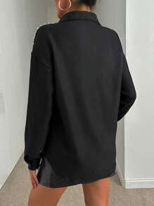 EURMUSE RHINESTONE DETAILED BLACK BLOUSE ELEGANT - Black - View 2