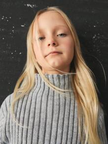 SHEIN Tween Girl Ribbed Knit Sweater Dress - Light Grey - View 2