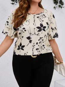 SHEIN Clasi Plus Size Summer Casual & Fashionable Everyday Blouse - Apricot - View 1