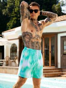 Manfinity VDAYZ Men's Front Tie Printed Double-Layer Casual Beach Shorts