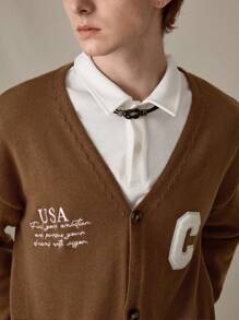 Manfinity VCAY Cárdigan de punto casual y holgado de manga larga para hombre, para otoño e invierno - Amarillo Mostaza - Ver 2