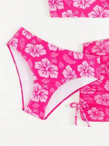 SHEIN Bộ đồ bơi in hoa nhiệt đới cho bé gái tuổi teen có váy xếp nếp đi biển, đồ bơi màu hồng, phù hợp cho kỳ nghỉ hè, bãi biển, bơi lội - Nhiều màu - Xem 4