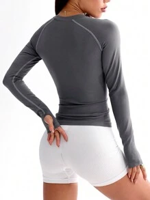 SHEIN Sport Studio Set da donna di maglietta a maniche lunghe e canottiera in colore unito, stile casual sportivo