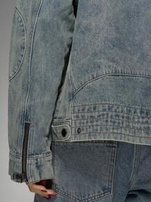 MISSGUIDED 越野摩托车牛仔布设计师冬季夹克超大拉链前卡车司机风格街头服饰外套秋冬时尚工作服休闲日常风格