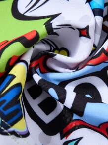 SHEIN Leap Crew 2pcs/Set Tween Boy Casual Street Fashion Graffiti Letter Full Print Mesh Lining Loose Swim Trunks - Multicolor - View 11