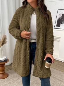 SHEIN LUNE Plus Size Solid Color Front Zipper Long Sleeve Casual Jacket