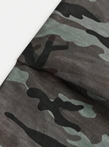 SHEIN Girlism 2 Pcs/Set Teen Girls Ribbed Long Sleeve T-Shirt And Camo Cargo Pants Set - Collegiate, Athleisure, Casual, Vintage/Boho, Fold Over - Grey - View 5