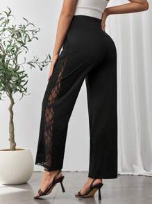 SHEIN Lace Patchwork Maternity Slim Fit Long Pants - Black - View 2