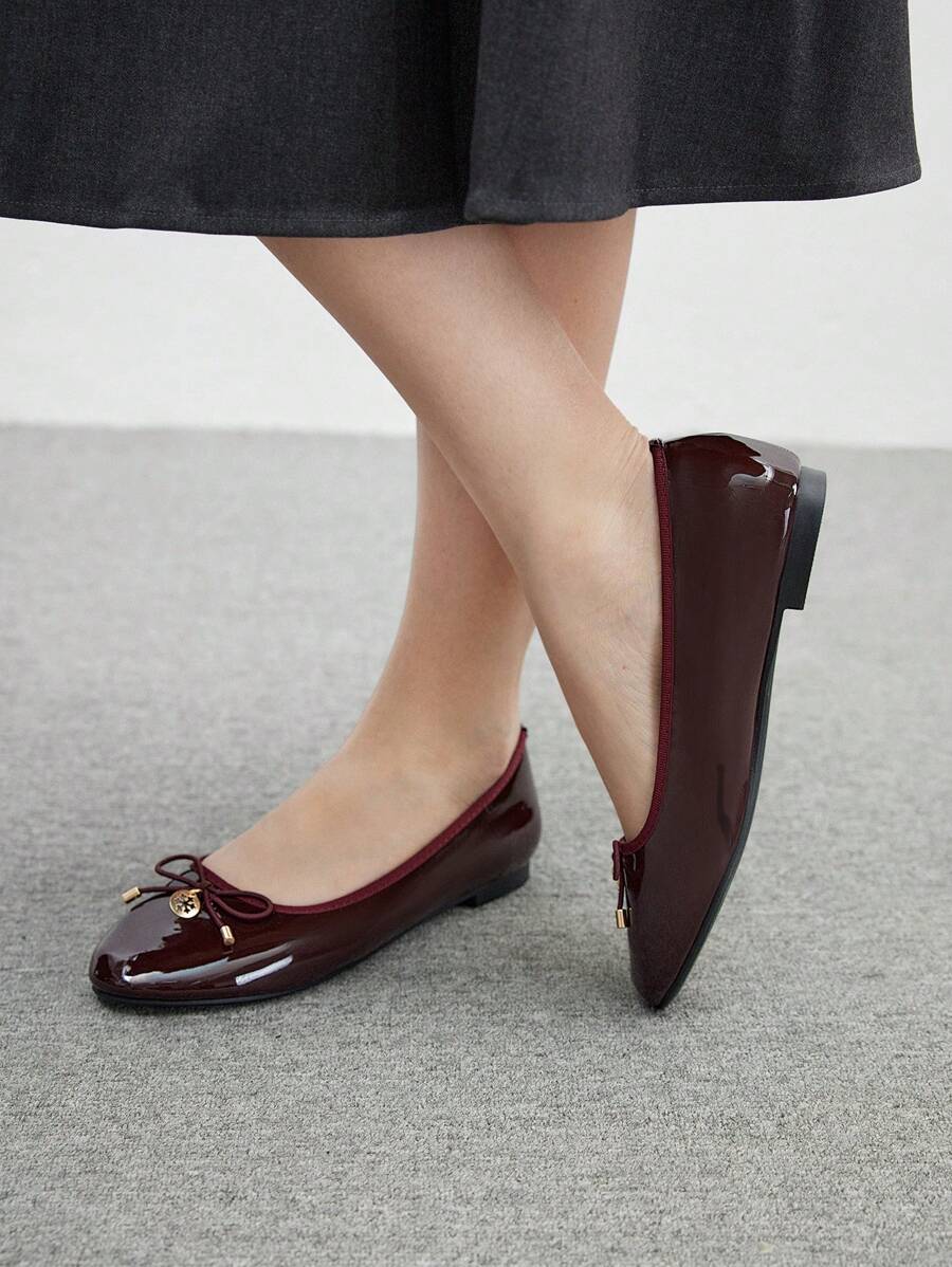 CUCCOO BIZCHIC 女士时尚可爱舒适休闲锚红色蝴蝶结平底鞋情人节 - 棕色 - 查看 1