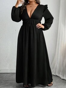 Vestido casual sencillo y de moda para uso diario en tallas grandes - Negro - Ver 3