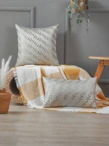 复古装饰抱枕套，提花几何图案，适合客厅和卧室 - 藍色 - 查看 2