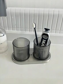 2PCS/Set PET Gargle Cup & 1pc Tray, Modern Bathroom Mouthwash Brushing Teeth Storage Cup & Tray For Bathroom Home Bathroom Decor Summer