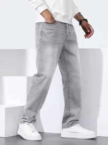 Manfinity Homme Męskie proste, luźne, casualowe jeansy z kieszeniami, uniwersalne