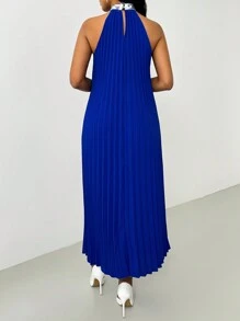 SHEIN Unity Women's Elegant Sequins Decor Sleeveless Pleated Maxi Dress, Blue, Spring/Summer - Blue - View 2