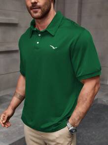 Manfinity Homme Áo thun polo tay ngắn họa tiết đại bàng cỡ lớn cho nam - Màu xanh lá cây đậm - Xem 5