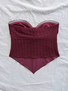 Soleia Casual Tie-Up Asymmetrical Fitted Bustier Top - Burgundy - View 2