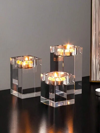 Crystal Candle Holders Clear Tea Light Candle Holders Square Candle Stand Glass Votive Candlestick Holders Centerpiece Table Decorations For Wedding Dining Living Room, Decorations, Decor, Gifts,Room Decor , Ramadan Decor, Home Decor, Bathroom Decor