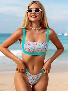 SHEIN Swim Summer Women's Beach Holiday Ditsy Floral Bikini Set - Multicolor - View 6