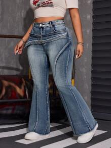 SHEIN ICON Plus Size Front Button Pocket Simple Design Jeans, Casual Everyday Wear