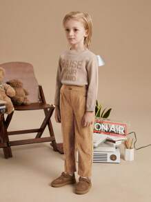 PrepCrw 男童弹力腰提花针织圣诞裤，学院风，秋冬 - 卡其色 - 查看 4