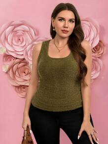 SHEIN LUNE Plus Size Slim Thermal Lined Women Tank Top , Autumn/Summer, Warm And Comfortable Party Festivals Romantic Casual Valentine's Day Women's Clothing Birthday