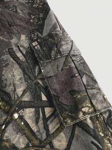 SHEIN Tween Girls Y2K Fashion Retro Stonewashed Camouflage Tree Branches Print Flap Pocket Baggy Denim Cargo Jeans Long Shorts, Girls Spring/Summer Clothes Back To School Outfits - Multicolor - View 4