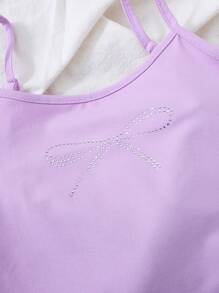 SHEIN Tween Girls' Casual Street Fashion Solid Color Knit Butterfly Rhinestone Decor Cami Top - Mauve Purple - View 5