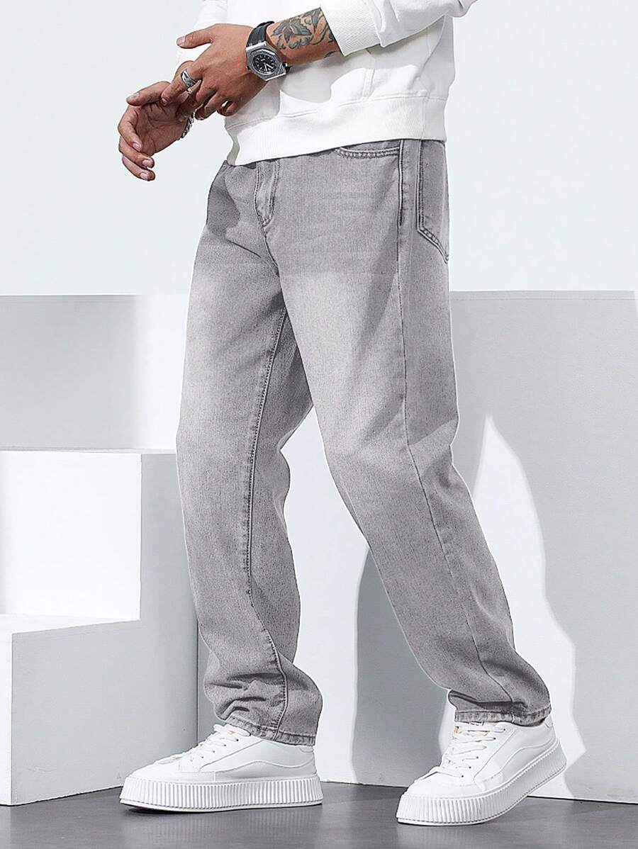 Manfinity Homme Męskie proste, luźne, casualowe jeansy z kieszeniami, uniwersalne