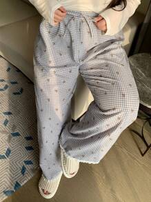 Dazy Plus Plus Size Women Plaid Pattern Elastic Waist Loungewear Pants, Suitable For All Seasons Pajama, Fall, Winter - Grey - View 9