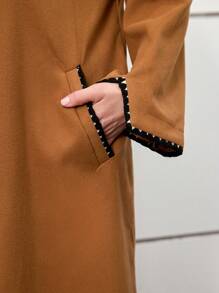 INAWLY Nouvelle veste élégante et décontractée à double face pour l'automne/hiver, manteau long de grande taille pour femmes de couleur chameau avec manches longues, col à volants et bordures contrastées - Camel - Voir 6