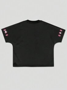 ROMWE MEN Street Life Men's Loose Hand Print Round Neck Casual Short Sleeve T-Shirt - Black - View 3