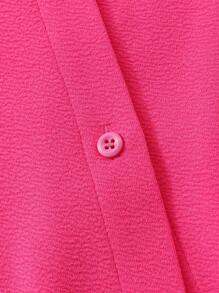 SHEIN 2pcs Teen Girl Solid Color Front Button Long Sleeve Minimalist Top And Pants 2 Pieces Pink Outfit Set - Hot Pink - View 5