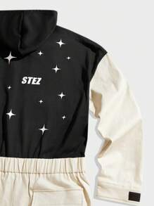 Manfinity VCAY Men's Fashionable Color Block Letter Print Jumpsuit, Autumn