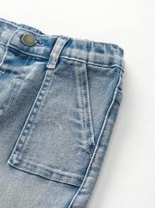 SHEIN Young Boy Street Cool Distressed Washed Cargo Pocket High Stretch Skinny Light Blue Jeans,For Kids Spring/Summer Clothes Rave Outfits Festival - Light Wash - View 4