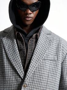 NEON BLANC 男士街头风格格纹编织长袖西装外套，秋冬 - 灰色 - 查看 3