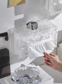 SHEIN 1 件水波纹形纸巾盒，方便即时纸巾架，透明精致纸巾架，卫生纸储存罐 - 彩色 - 查看 7