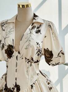 Ceyna Vestido corto de verano de manga corta con estampado floral, minimalista y elegante para talla grande