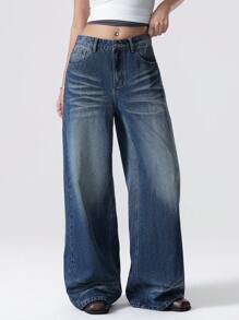 LYSMO Women's Front Button Pocket Simplistic Design Casual Jeans, Everyday Wear