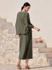 Al Najma 朴素绿色阿拉伯女士服装套装 - 綠色 - 查看 6