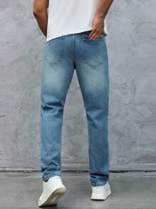 Manfinity Homme Plus Size Men's Front Button Pocket Simple Casual Denim Jeans