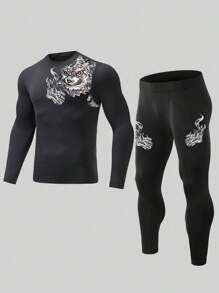 Gym Rark Ensemble de survêtement homme, Top à col ras-du-cou à manches longues et pantalon, imprimé animal. Tenue de sport, ensemble de gym - Noir - Voir 6