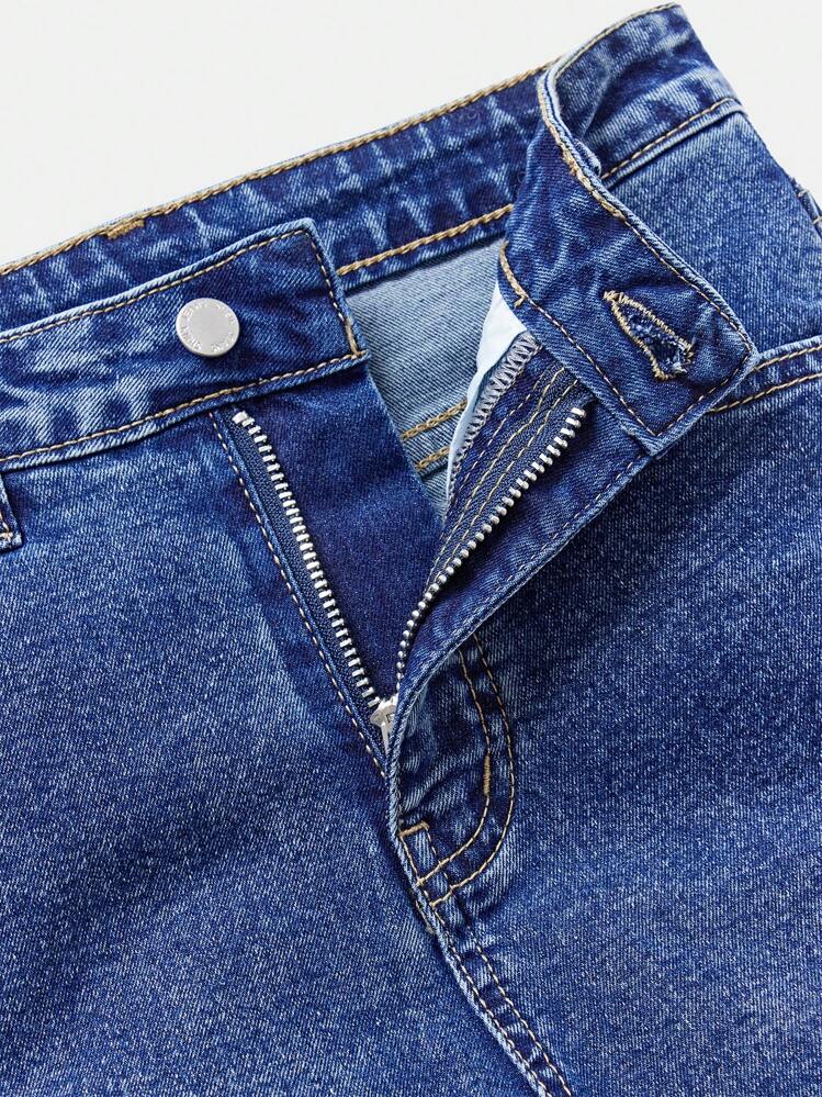 SHEIN Tween Boys' Stonewashed Distressed Denim Blue Jeans,For Kids Spring/Summer Clothes - Dark Wash - View 3