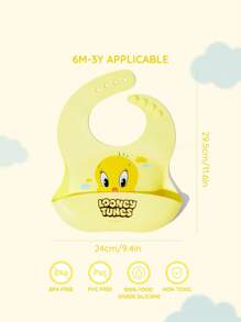 LOONEY TUNES X SHEIN Cartoon Tweety & Letter Graphic Silicone Baby Bib, Waterproof And Oil-Proof For Infant Feeding - Yellow - View 3